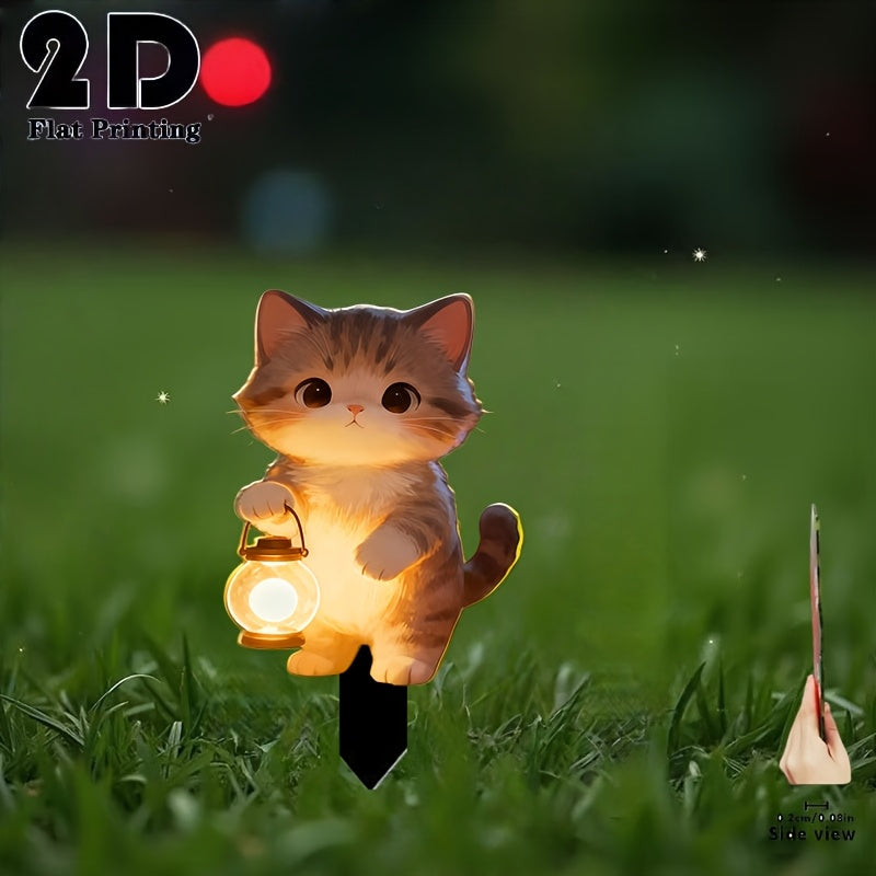 2D Flat 1 Piece Cute Cat Holding Glow Light Garden Decoration Ground Insert, Outdoor Courtyard Garden Lawn Decorative Ornament, Garden and Flower Bed Decorative Stake, Perfect for Courtyard, Lawn, Bonsai - Festival Decoration