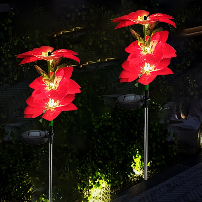 8-Piece Solar Large Red Flower LED Light Set, Realistic Design, Suitable for Garden Decoration. These Semi-Flush Mount Lawn Lights Come with a Switch, Perfect for Outdoor Spaces such as Courtyard, Patio, Lawn.