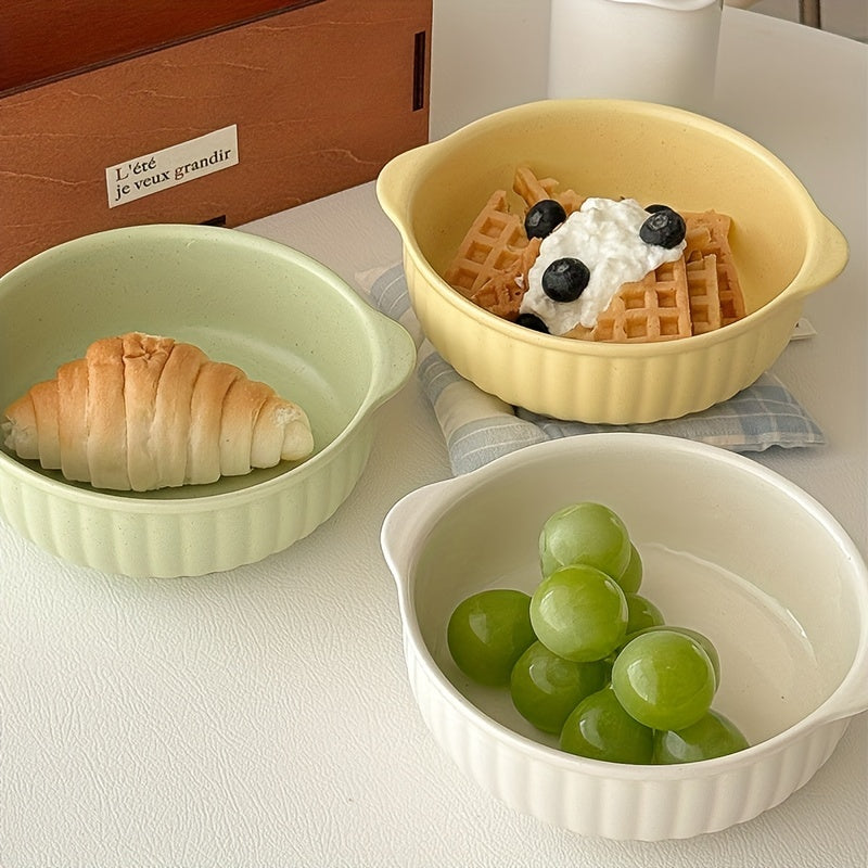 1 Ceramic Bowl with Ear Handles, Large Capacity Ceramic Plate, Soup Bowl, Salad Bowl, Noodle Bowl, Oven & Microwave Safe, Dinnerware, Kitchen Supplies for Salad, Fruit, Pasta, Kitchenware, Tableware Accessories