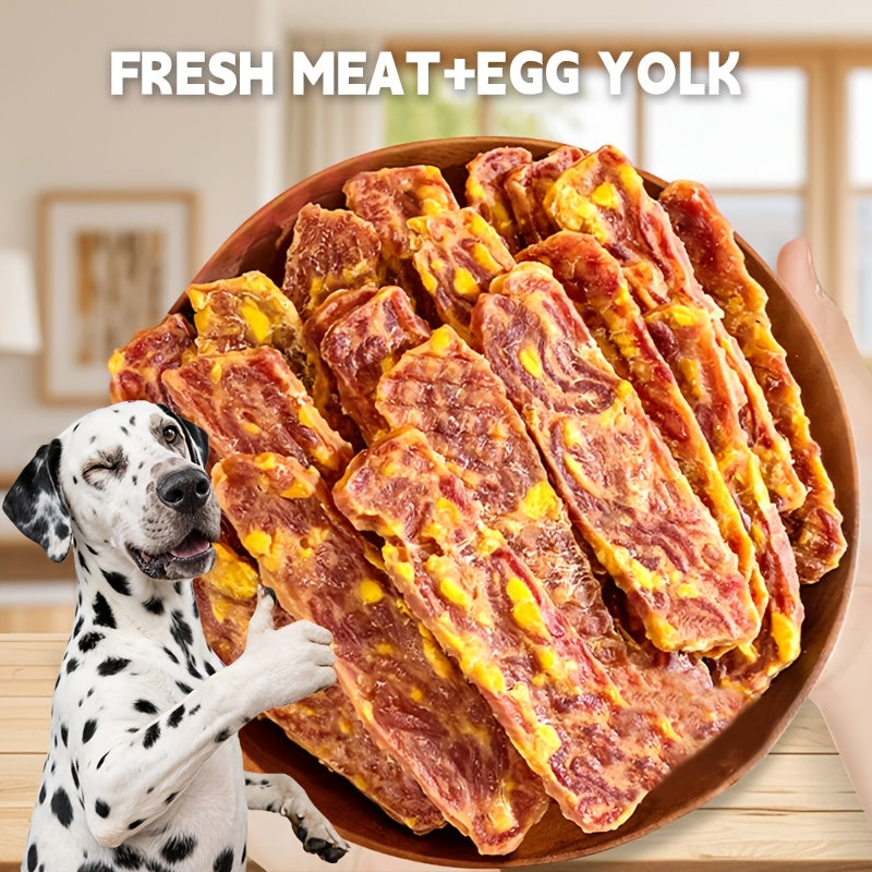 天然鴨肉蛋黃肉乾狗零食 適合所有犬種 - 低溫風乾肉質零食含蛋黃碎粒，耐嚼硬質肉乾適用於訓練獎勵、幼犬磨牙及日常咀嚼，天然鴨肉風味
