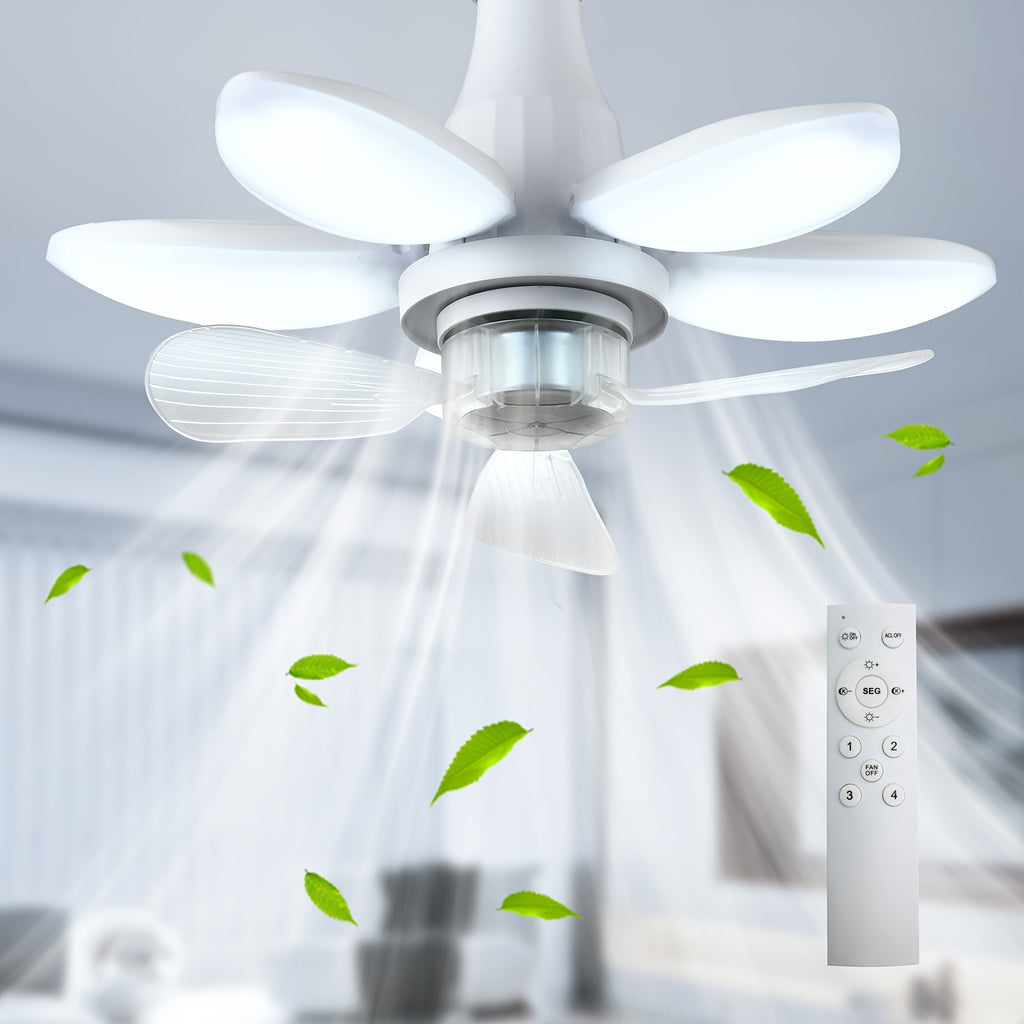 Wall Mounted Fan Light, Foldable Ceiling Fan with Light and Remote, Dimmable 4-Speed Silent Fan, Easy Install LED Bulb Ceiling Fan Replacement, 3000K-6500K Indoor Outdoor Use