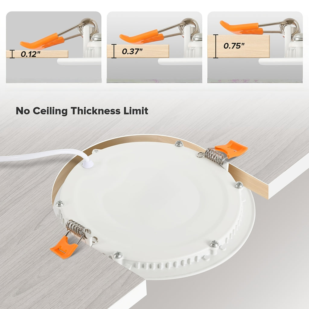 2-Pack Modern 6-Inch Ultra-Thin Recessed Light Fixture, Dimmable 5 CCT LED Downlight, 12W 1050 Lumen Trimless Ceiling Light, Suitable for Kitchen, Living Room, Hallway | Includes Junction Box, Easy Installation