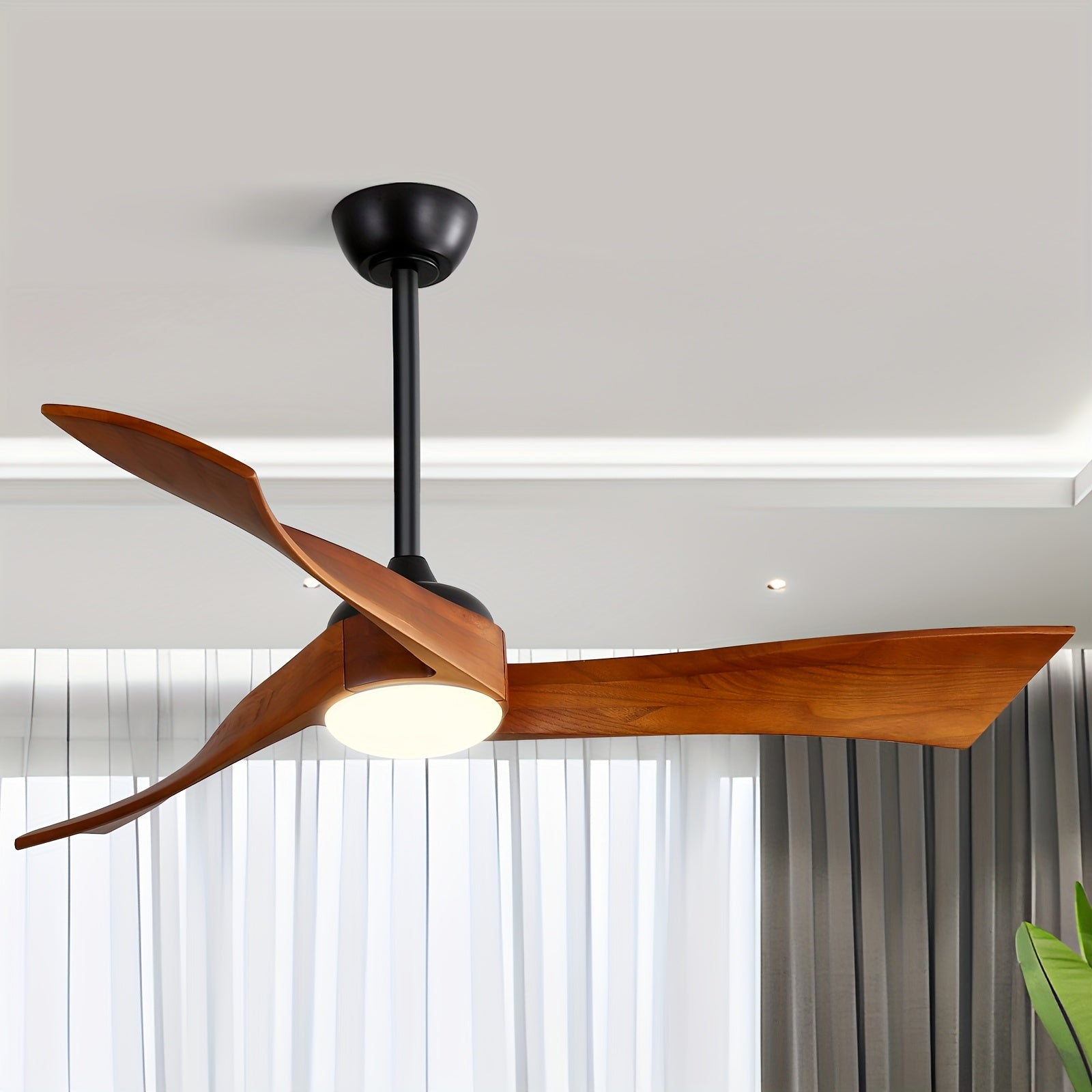 Sofucor 52 Inch Large Modern Ceiling Fan with Light, Smart Remote Control Ceiling Fan, 3 Solid Wood Blades, Reversible DC Motor, 6 Speed Settings, 1/4/8 Hour Timer, LED Lighting