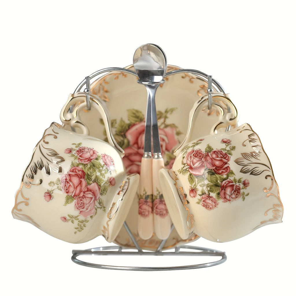 Exquisite Coffee Cup with Saucer & Spoon, Perfect for Home Kitchen, Decorative Piece for Large Parties, Romantic Cafés, Comes with Storage Box
