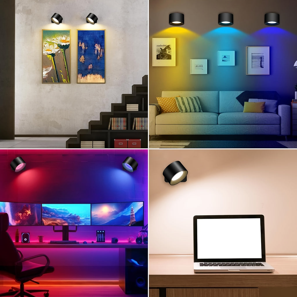 2-Pack LED Smart Wall Light, Dimmable Wall Lamp with 3 Lighting Modes and 16-Color RGB Remote/Touch Control, Powered by 2000mAh Rechargeable Battery, Suitable for Bedside Reading