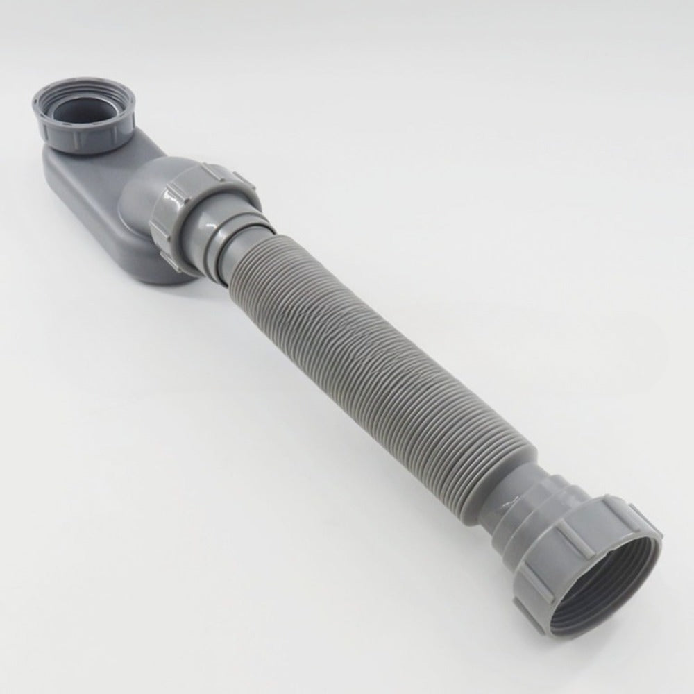 1 Set Bathtub Shower Drain Pipe - Telescopic Odor-Proof Drain Hose 2-Piece Set: 1 Gray 1-1/2" Drain Pipe + 1 Blue Teflon Tape, for Bathroom