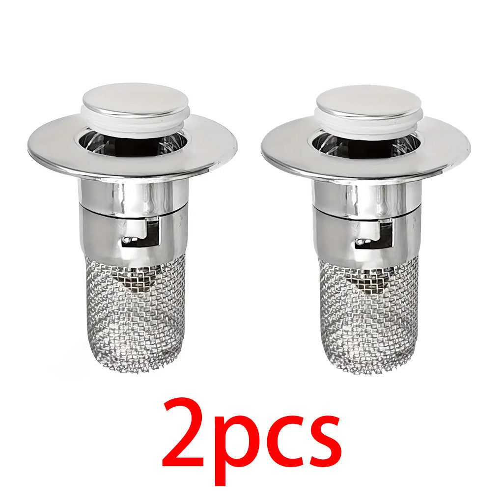 Stainless Steel Pop-Up Sink Drainer - With Filter Strainer, Clog-Proof & Odor-Proof, Bathroom Basin Pop-Up Core, Universal Push-Type Drain Stopper