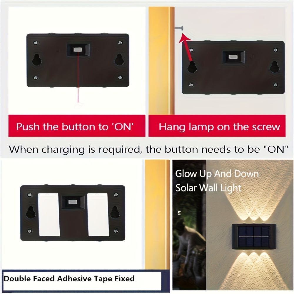 2-pack solar LED lights, outdoor solar spotlights, landscape balcony exterior wall decorative solar wall lights, outdoor exterior wall mounted lights, dusk to dawn, suitable for outdoor garden walls, pathway wall lights, warm/cool color optional