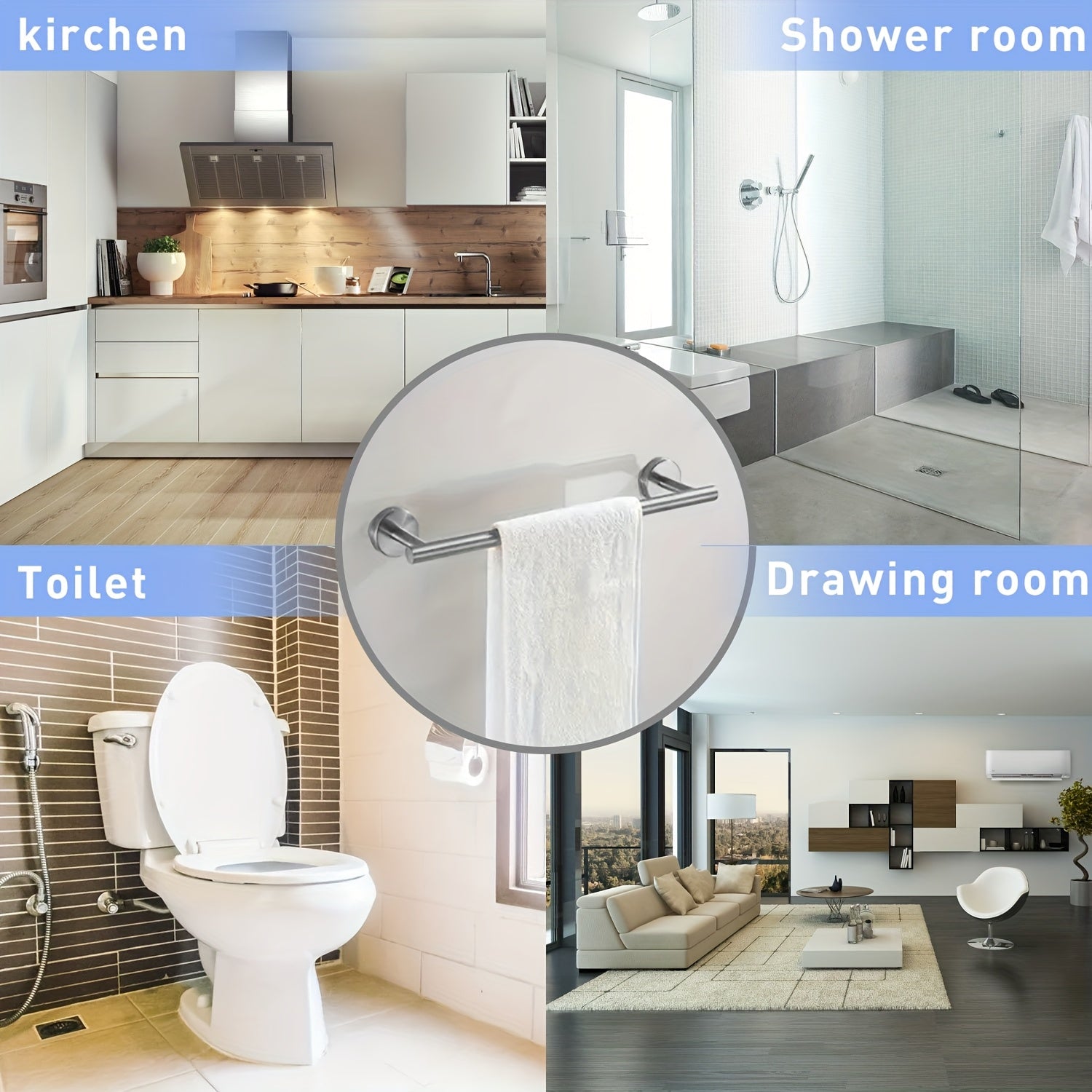 10-Piece Bathroom Hardware Accessory Set - 23.6" Towel Bar, Towel Ring, Toilet Paper Holder, Robe Hook, Stainless Steel Bathroom Accessories Combo