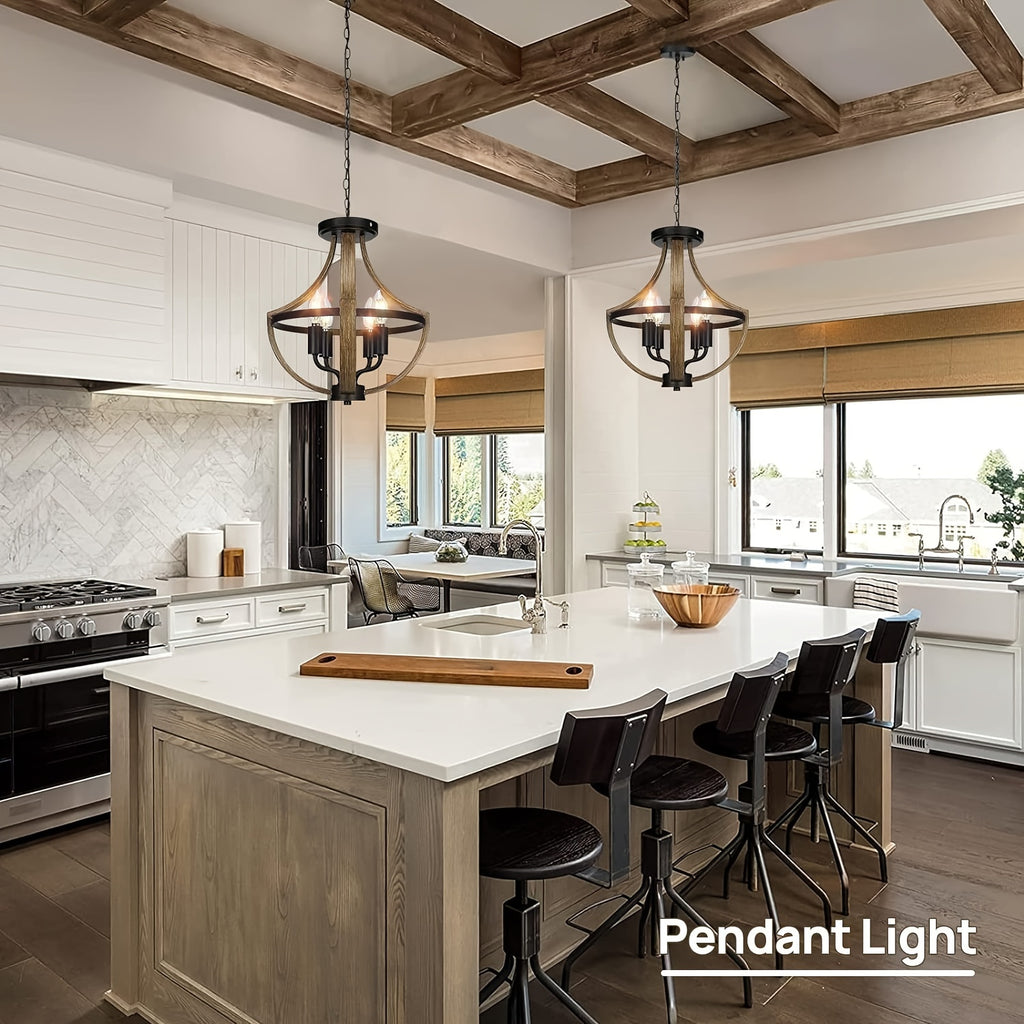 13.1“ Modern Farmhouse Hanging Chandelier, 4-Light Rustic Style Indoor Flush Mount Ceiling Fixture, Hallway Foyer Dining Room Entryway Kitchen Island Bedroom Vintage Pendant Light, E14 Bulb Base (Bulb Not Included)