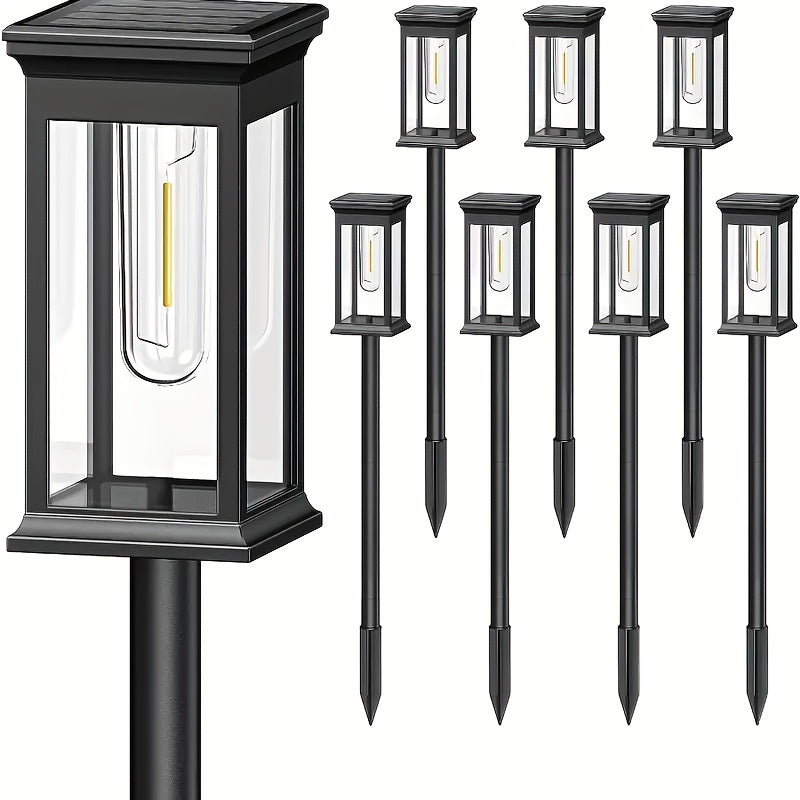 8 Pack Solar Lawn Light Outdoor Courtyard Light, Square Vintage LED Landscape Light, Household Ground Insert Villa Garden Decorative Light, Modern Simple Design, Light Sensor Auto Illumination, IP44 Protection Rating, Warm Yellow Light