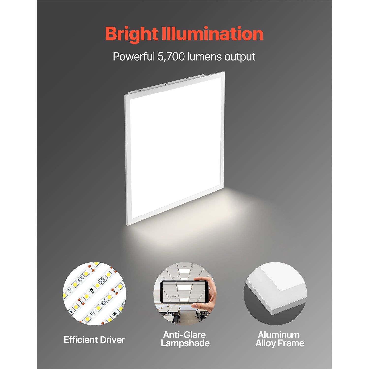 VEVOR 2x2 ft LED Flat Panel Light, 5700 Lumens, Recessed LED Ceiling Fixture, 3 Color Options 3000K/4000K/5000K, 25W/30W/40W, 0-10V Dimmable, Ultra-Slim Design Suitable for Home Kitchen, 4-Pack