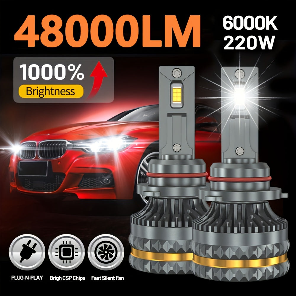 2-Pack H7 H4 H11 LED CANBUS Lights H1 H3 9005 HB3 9006 HB4 H8 H9 9012 HIR2 9007 H13 Car LED Headlight Bulbs 220W 12V 24V Auto Headlights, No Battery Included