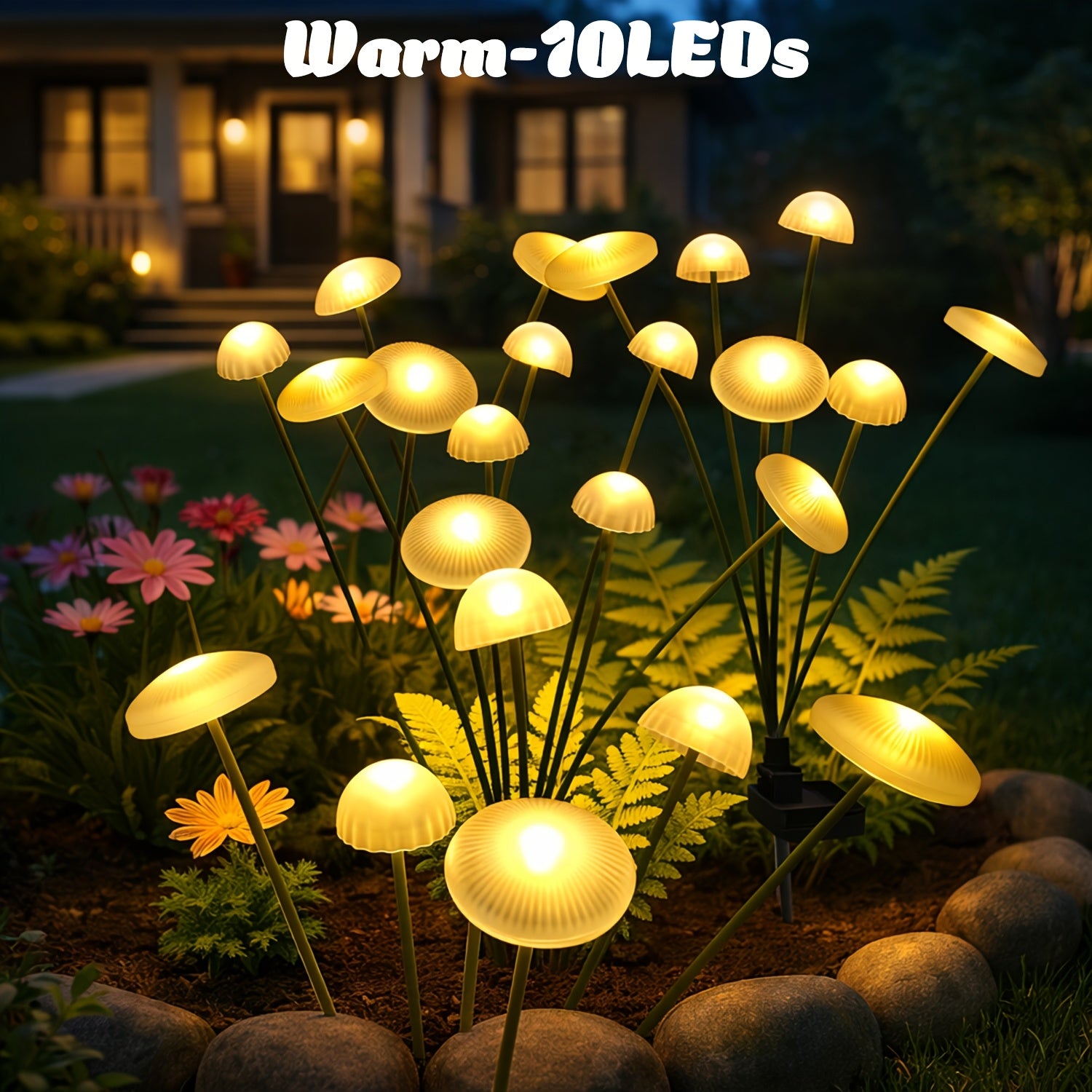 10 LED Solar Garden Mushroom Light 8/6 LED - IP44 Outdoor Courtyard Decorative Light, Perfect for Courtyard, Garden, Lawn, Pathway, Wedding & Festival Aisle Decoration