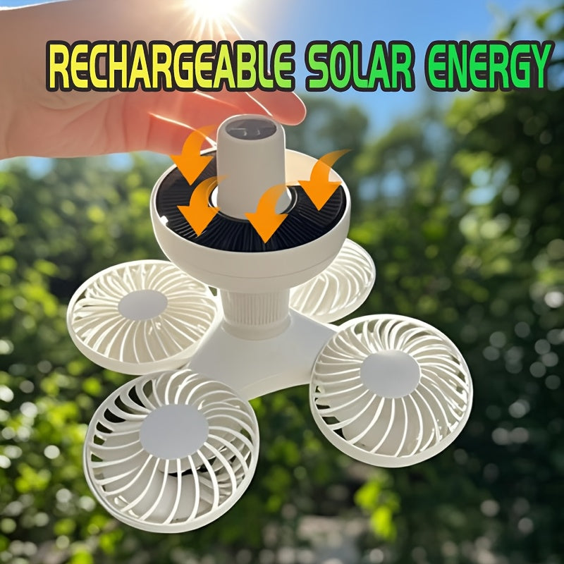 1Pc Solar & USB Rechargeable Tent Light, Portable LED Fan Light, 3 Modes Outdoor Camping Lantern, Emergency Work Light with Hook, Power Indicator, Foldable Emergency Flashlight, Ideal for Fishing, Hiking, BBQ and Outdoor Lighting