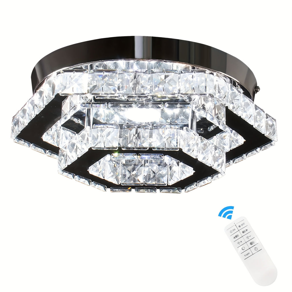 Modern Crystal Chandelier Adjustable LED Lighting Fixture Ceiling Flush Mount Ceiling Light Bedroom Living Room Dining Room Bathroom Hallway Kitchen (Adjustable Color / Remote Control)