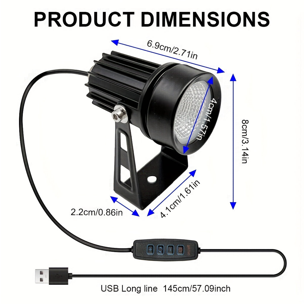 2-pack LED energy-saving spotlight, USB 3-color indoor spot light, plant and painting display light, adjustable angle, 10-step dimming, for living room, bedroom, cabinet plant lighting decoration