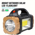 1pc solar multi-functional outdoor flashlight, USB rechargeable LED spotlight, portable COB camping light with side light, suitable for night reading, hiking, mountaineering, fishing, emergency situations