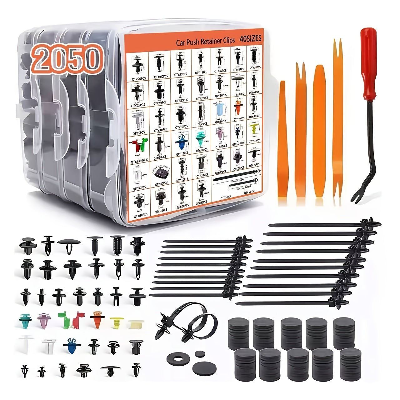2050-Piece Car Retainer Clips Assortment Kit, Plastic Fasteners Universal Auto Body Parts & Accessories, PP Material for Ford, Toyota, Honda, Chrysler, Mercedes-Benz, Nissan, High Cost-Effective