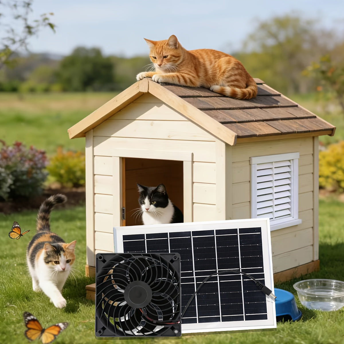 Solar Powered Ventilation Fan, Equipped with Solar Panel and Vent Exhaust System, Battery-Free Operation, Ideal Ventilation Device, Perfect for Chicken Coop, Greenhouse, Shed and Pet House