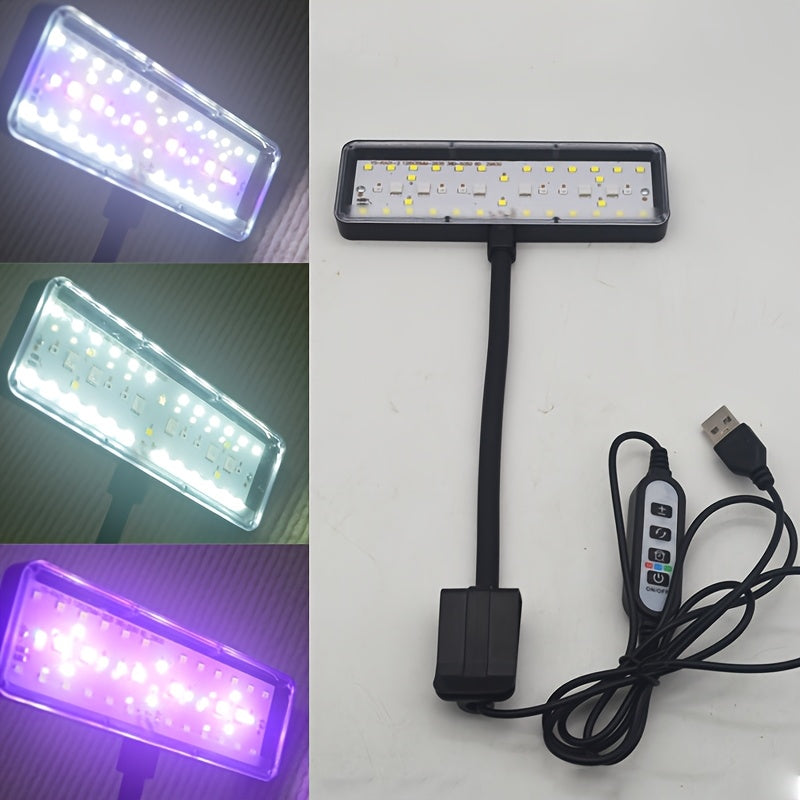 USB Aquarium LED Light, Dimmable Brightness & Timer, 360° Rotatable, Full Spectrum Aquatic Plant Grow Light