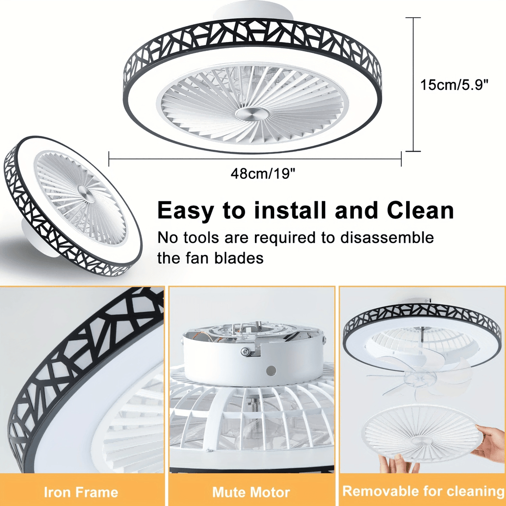 19" Low Profile Ceiling Fan with Remote, Modern Flush Mount Ceiling Fan, Dimmable LED with 3 Color Temperatures, 6-Speed Reversible Fan, for Bedroom, Living Room, Office, Indoor Use