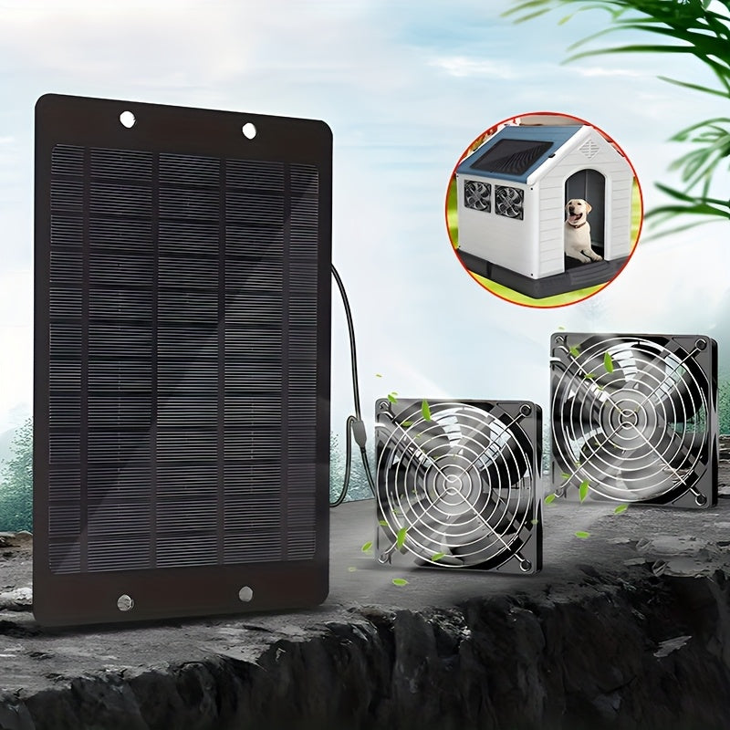 10W Portable Solar Panel with Two Cooling Fans, Intake or Exhaust Fan, Outdoor Ventilation Equipment for Pet Houses, Chicken Coops, Garages, Camping Windows, Dog Houses, Sheds and Outdoor Spaces (No Battery Needed)