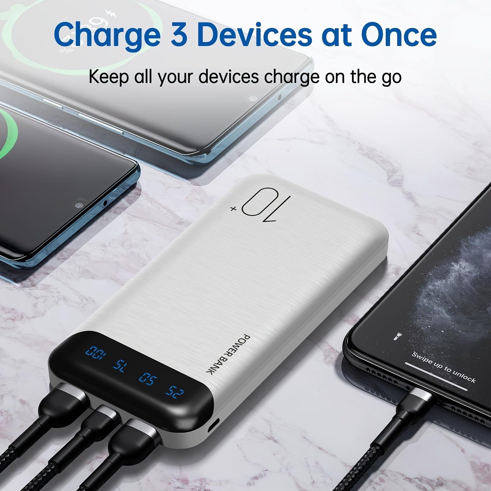 Portable Charger Power Bank 20000mAh Powerbank PD 20W And QC 4.0 Fast Charging External Battery Pack with USB-C LED 3 Outputs & 2 Inputs Portable Charging for iPhone And Android Tablet