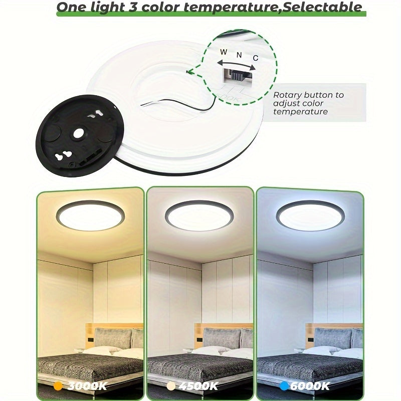 1/2/4/6/8/10 PA 12-Inch LED Flush Mount Ceiling Light, 28W 3200lm Black Ultra-Thin Flat Mount Light, 3 Color Temperatures in One 3000K/4500K/6000K Low-Profile Lighting Fixture, Suitable for Bathroom and Kitchen