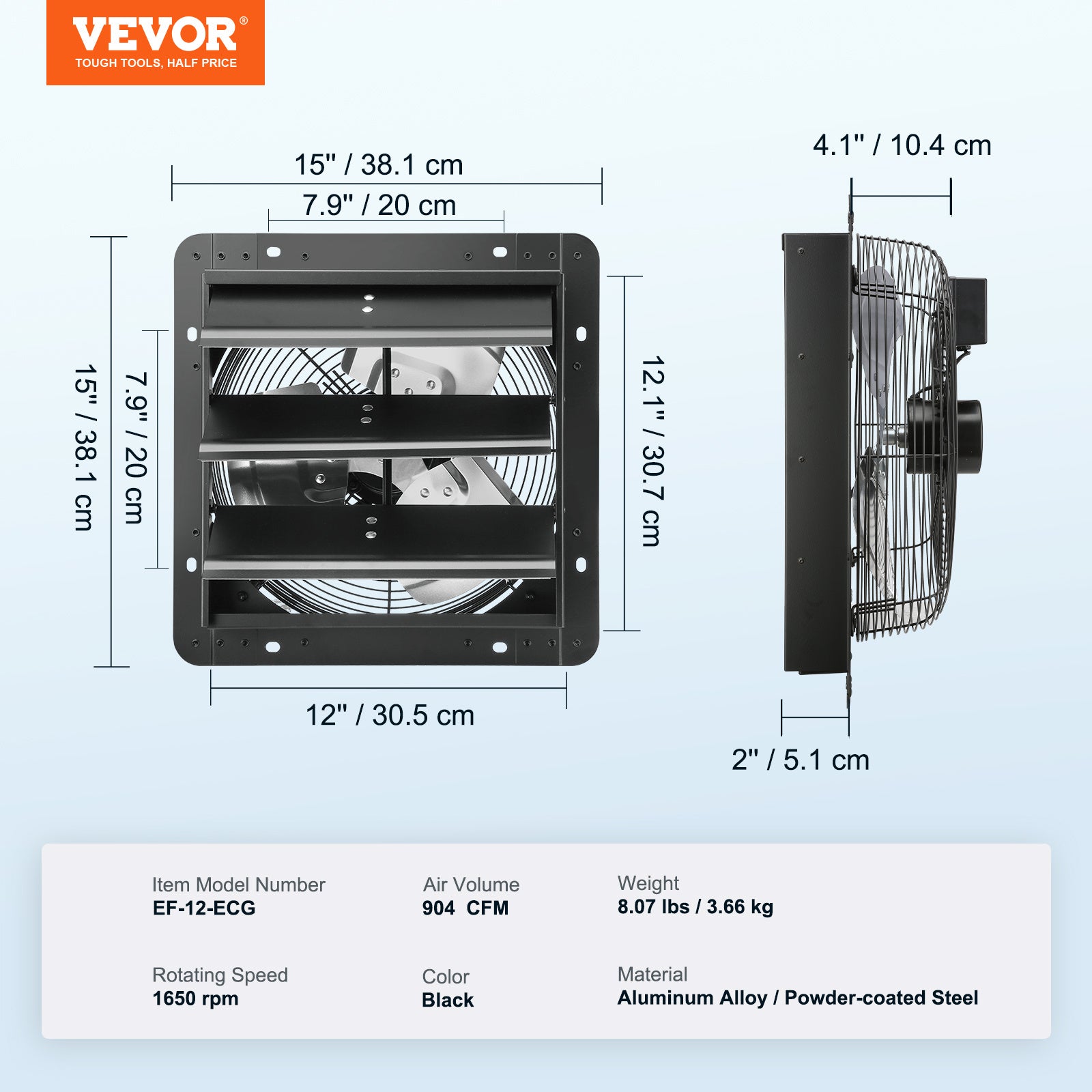 VEVOR Shutter Exhaust Fan, 12''/14''/16'' with Temperature and Humidity Controller, EC Motor, 940 CFM/1513 CFM/1747 CFM, 10-Speed Wall Mount Attic Fan for Greenhouse, Garage, Shed Ventilation and Cooling
