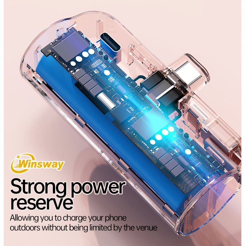 文思迷你膠囊便攜支架充電寶 5000毫安內建USB-C資料線雙口可同時為兩臺裝置充電，相容多數電子裝置，節日贈禮優選，精緻小巧饋贈佳品