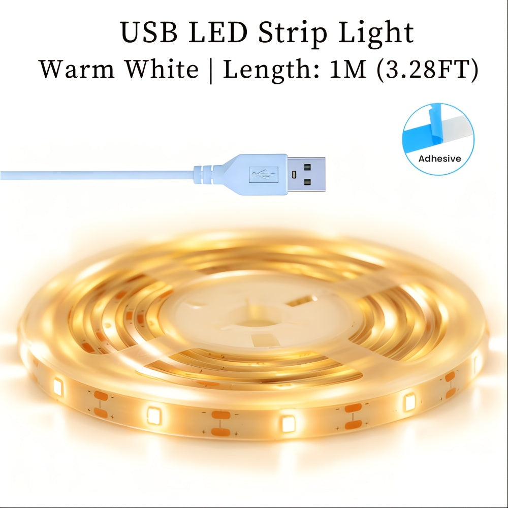 5V USB 超薄可裁剪 LED 灯带 暖白光冷白光 自粘背胶 宿舍化妆台楼梯橱柜衣柜展示柜氛围灯 卧室床头电视背景墙装饰灯 1/3/5 米