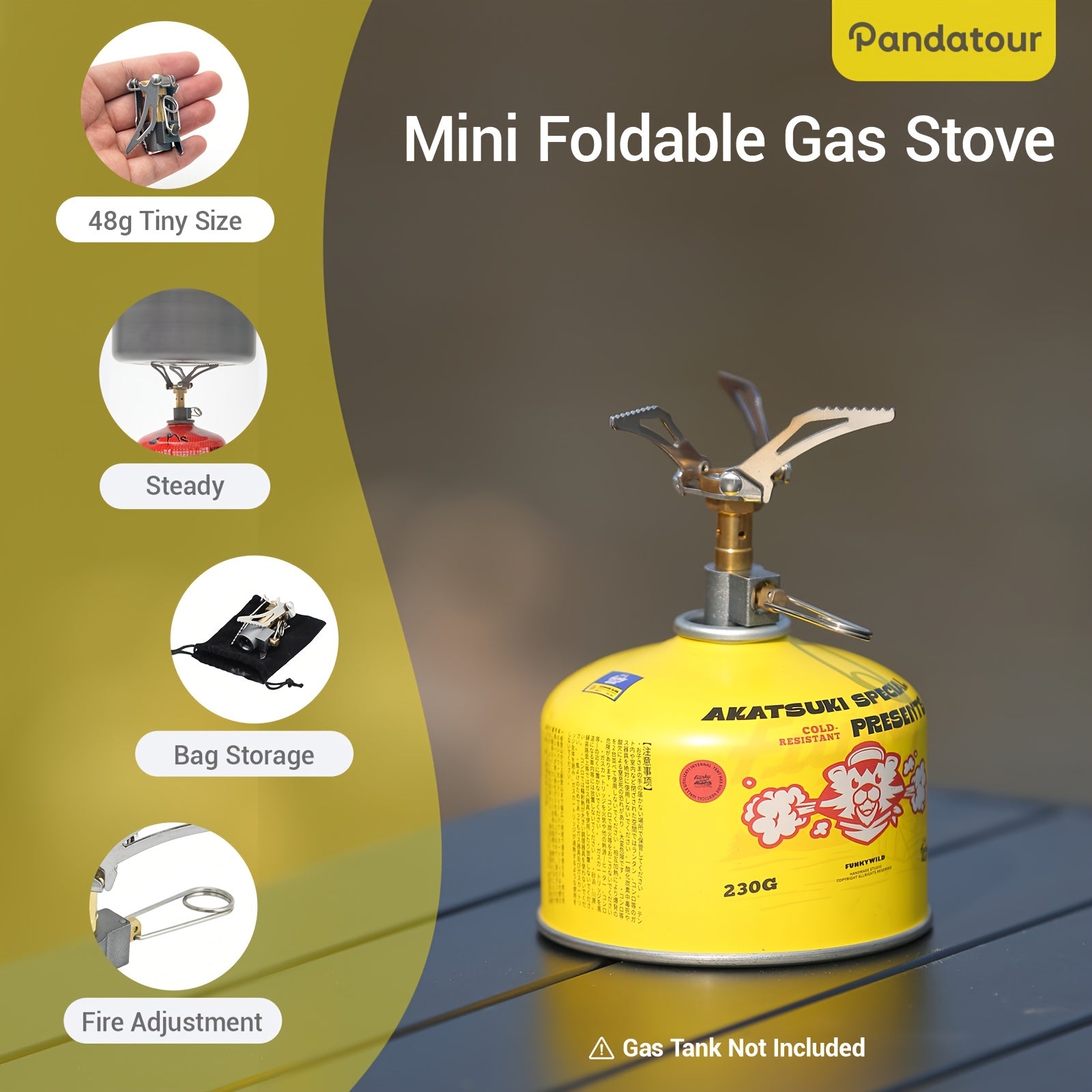 pandatour Pocket Stove - Outdoor Foldable Portable Camping Stove, Lightweight Compact Gas Stove with Ergonomic Handle, Easy Setup for Backpacking, Hiking, Picnic & Outdoor Cooking, Outdoor Cooking Stove | Foldable Camping Stove | Durable Metal Stove