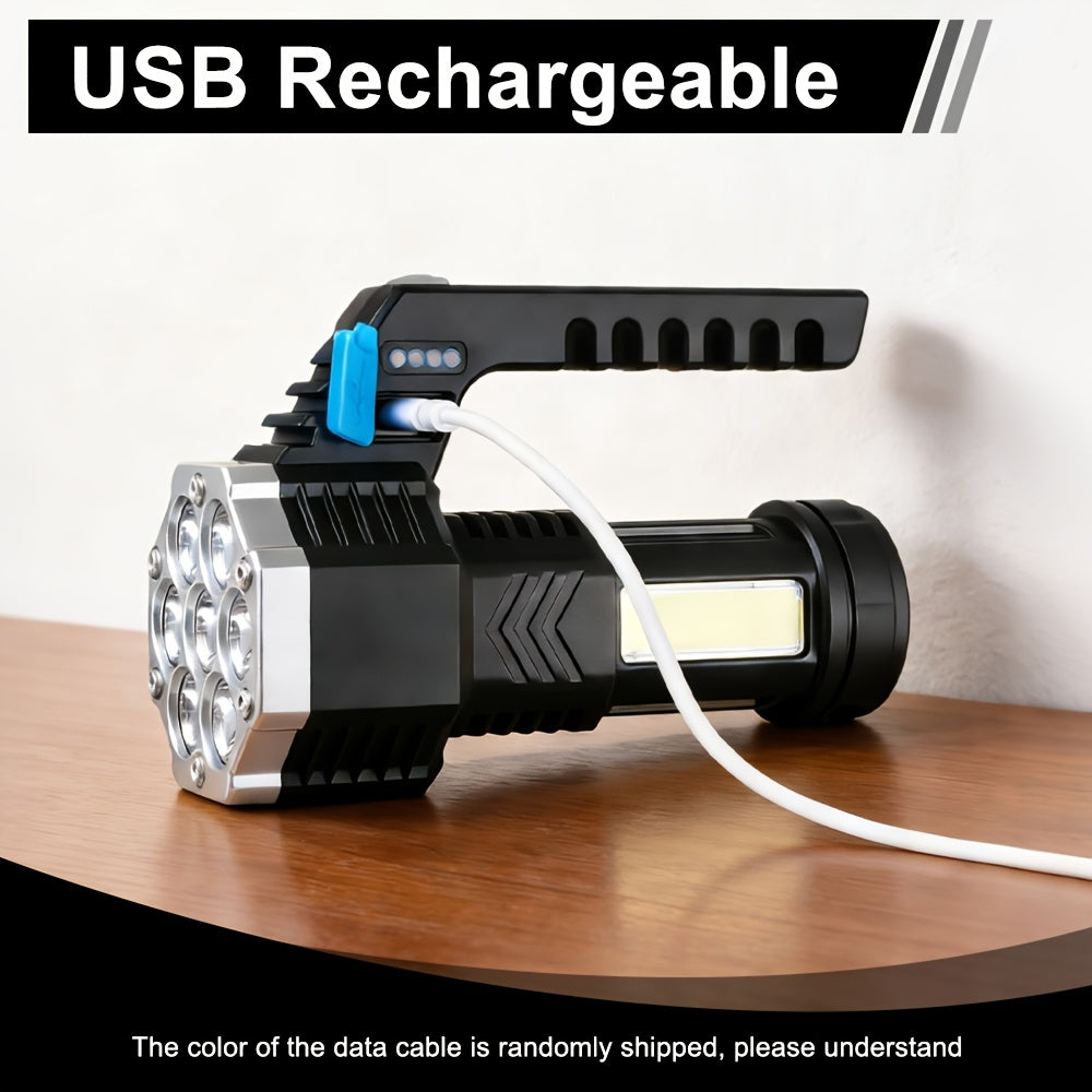 1 Black Household 7LED Handheld Flashlight, Portable COB Security Flashlight, USB Rechargeable Work Safety Searchlight, 4 Lighting Modes, Ideal for Reading, Fishing, Emergency Lighting, Night Patrol & Work