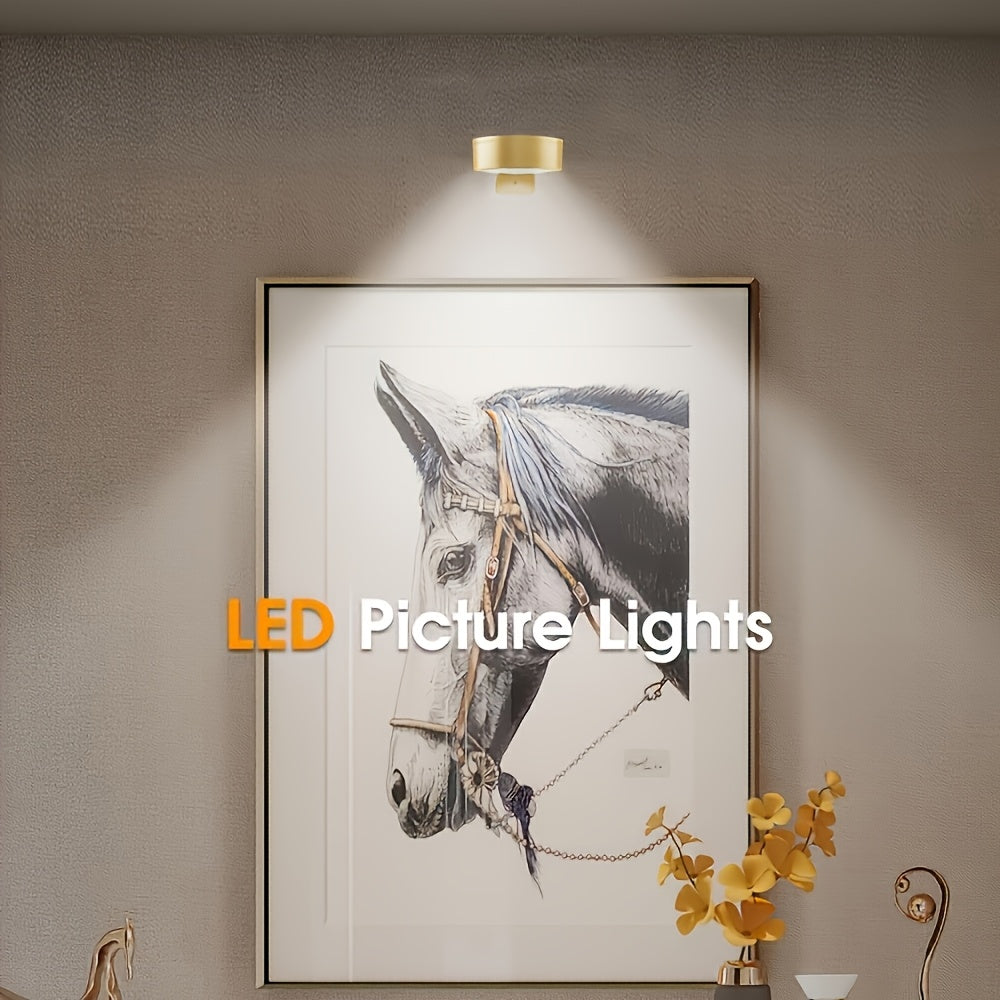 Gold/Black Wall Spotlight Fixture, Battery Operated (Batteries Not Included), Remote and Touch Control, LED Display Light, 3-Color Temperature Adjustable and Timer Picture Light, for Framed Art Portraits, Home Wall Decoration Display Light
