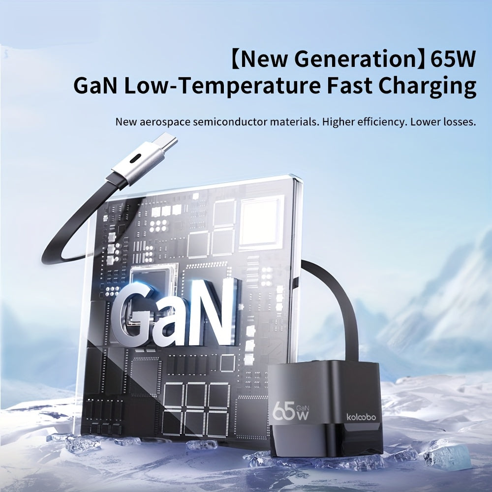 65W Portable Fast Charger with a Retractable Cable And Foldable Plug, Designed for Travel. Compatible with for iphone 17/16/Pro/Pro Max/15/14 And Galaxy/Ultra Series. The Charging Cable Retracts for Easy Storage And Portability