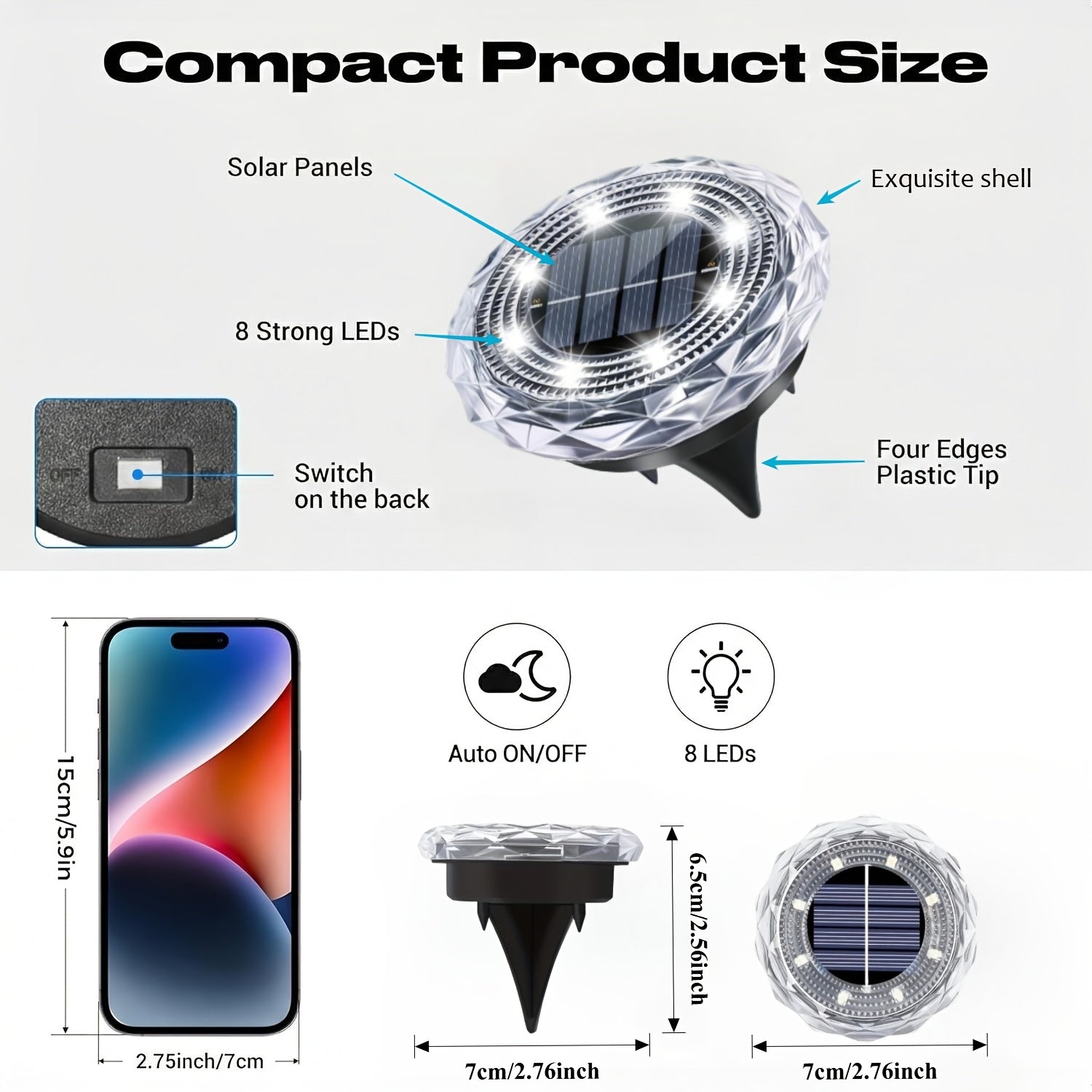 Solar Ground Light, Waterproof Outdoor Solar Light, Solar Garden Light Suitable for Courtyard, High Brightness Solar Disc Light, Recessed Landscape Lighting, Suitable for Patio, Path, Walkway, Driveway, White