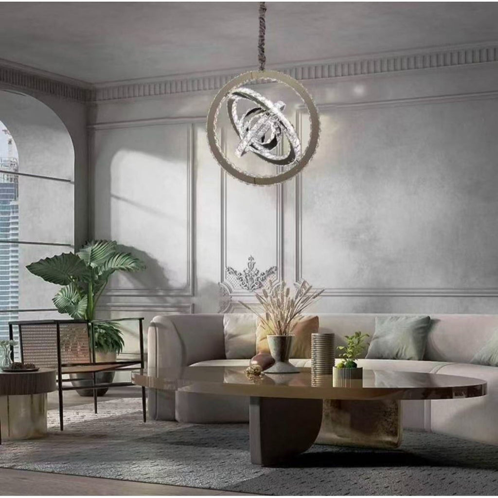 LED Crystal Chandelier, Classic Modern Style Pendant Light, LED Ceiling Light, Crystal and Stainless Steel Material, Suitable for Dining Room and Living Room (Cool White Light)