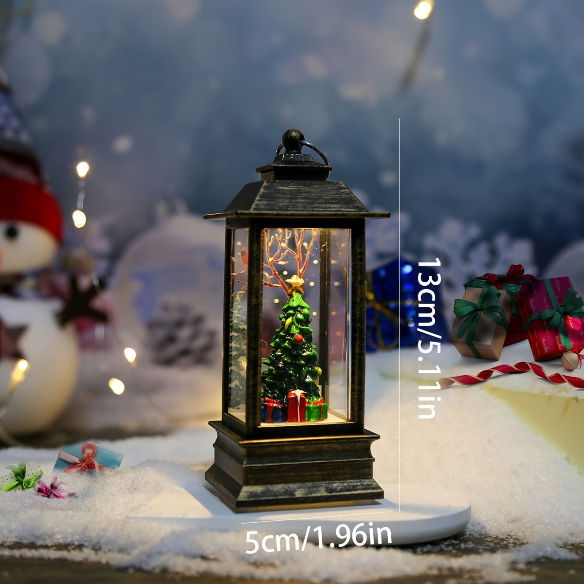 1个圣诞方形风灯电子烛台灯 圣诞老人小雪人圣诞树白鸽天使装饰夜灯桌面装饰节日装饰品