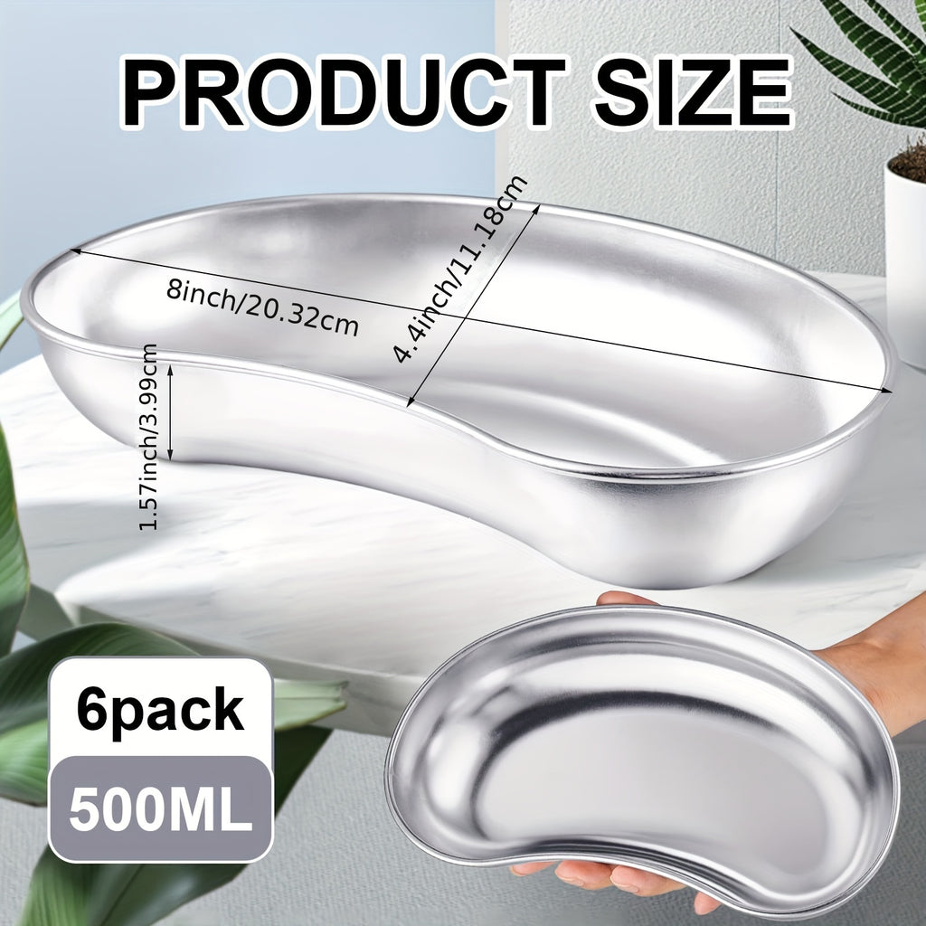 一套6个不锈钢肾盘 - 8英寸呕吐盆，可重复使用的医疗和牙科器械，高边缘防溢出，304易清洁金属盘用于脏敷料处置