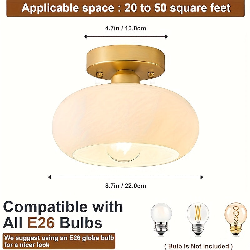 Modern Farmhouse Style Pendant Light with Glass Cover - Semi-Flush Mount Ceiling Light, Hardwired Installation, E26/E27 Bulb Base, No Wiring Required, Suitable for Kitchen Island, Living Room and Bedroom Lighting