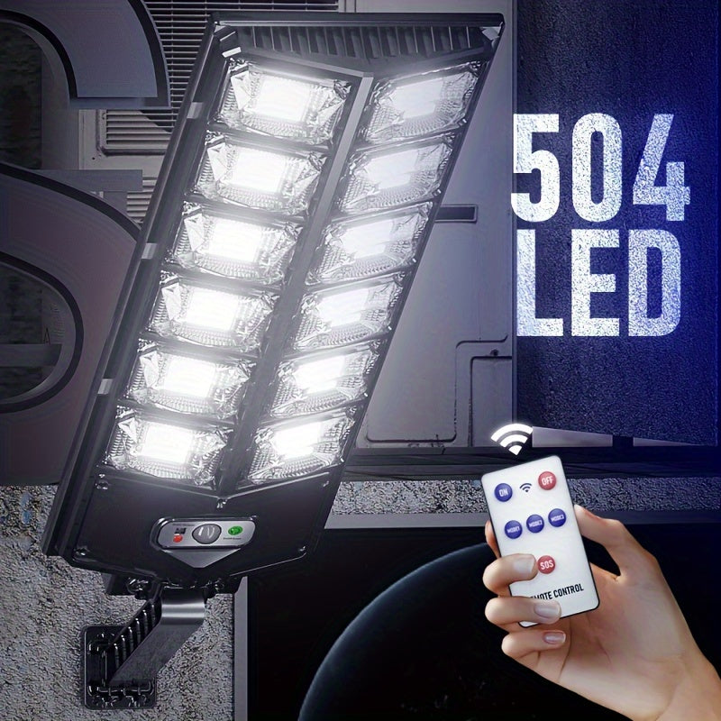 504 LED Solar Street Light with PIR Motion Sensor, Suitable for Home and Commercial Use, Dusk to Dawn, Solar Floodlight, LED Outdoor Area Lighting, Wall Mounted, Dusk to Dawn, Easy to Install
