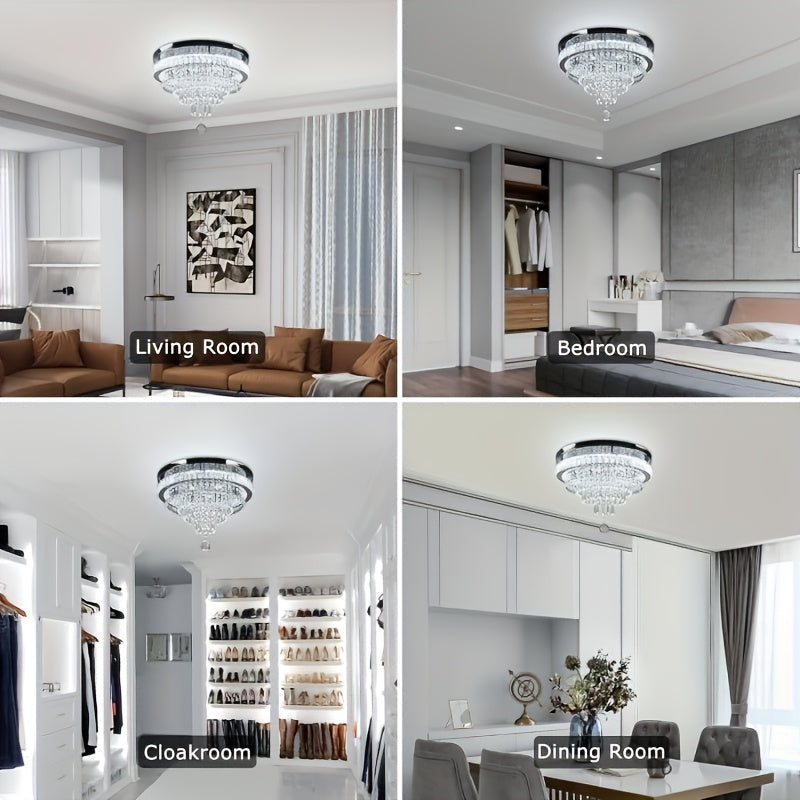 19.7-inch modern crystal chandelier, crystal ceiling light, LED remote control pendant light, suitable for bedroom, living room, dining room lighting (cool white light)