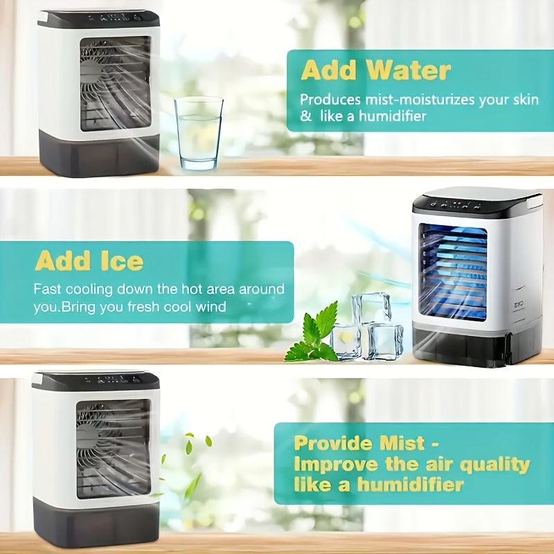 3 Seconds Instant Cooling! Mini Portable USB Cooling Fan Humidifier, Ultra Quiet 25Db, 30.43oz Water Tank, 6 Hours Timer, Ideal for Home Office Dorm, Perfect Holiday Gift