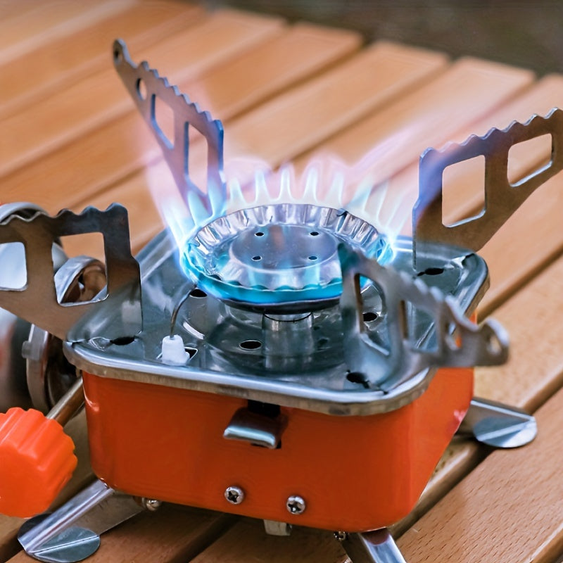 Camping Gas Stove, Portable Backpacking Stove with Piezo Ignition, Windproof Camping Stove with Piezo Ignition & Stable Support, Ideal for Outdoor Hiking and Picnic
