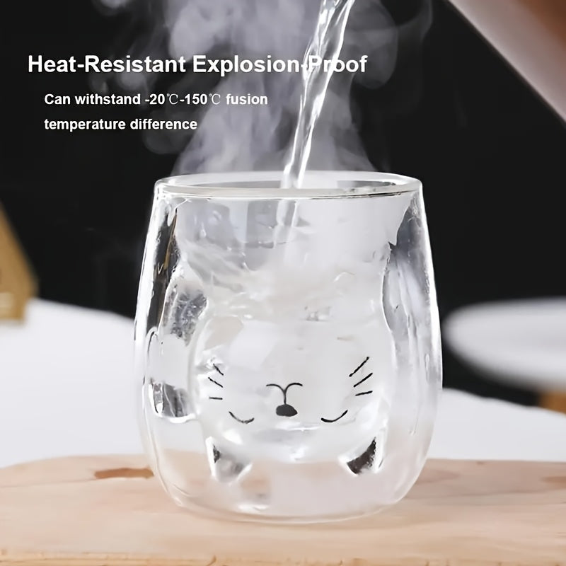 Cute Little Cat Glass Coffee Cup, Double-Wall Glass Milk Cup, Perfect for Breakfast, Coffee, Juice, Ideal for Personal Birthday & Holiday Gifts
