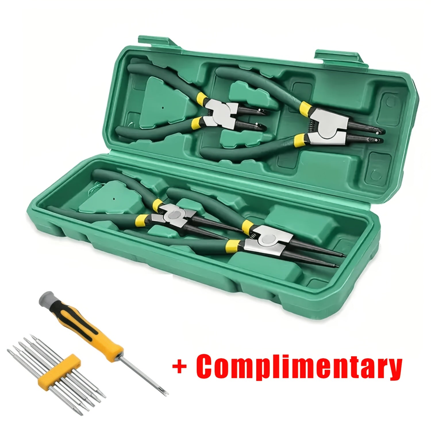 4-Piece Professional Card Snap Ring Pliers Set, 7-Inch Heavy Duty Retaining Ring Stopper, 90° & 45° Angled Tips, Chrome Vanadium Steel, Internal/External C-Clip Removal, Metal Construction, Card Repair Tool | Professional Pliers Set