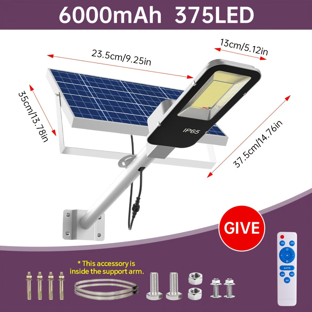 1 Piece Powerful Outdoor Solar Split Street Light, High Brightness Courtyard Lighting, Dusk-to-Dawn Auto On/Off, with 6000mAh, with Remote Control and Multiple Mounting Accessories, Perfect for Roads, Pathways, Courtyards, Parks