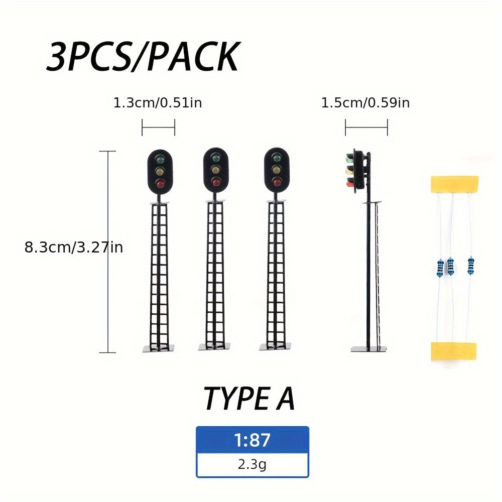 1 Set 1:87 HO Scale Model Railroad Track Signal Set, Includes Green, Red & Yellow Block Signals, 2-light & 3-light Configurations, Designed for Miniature Landscapes & Dioramas