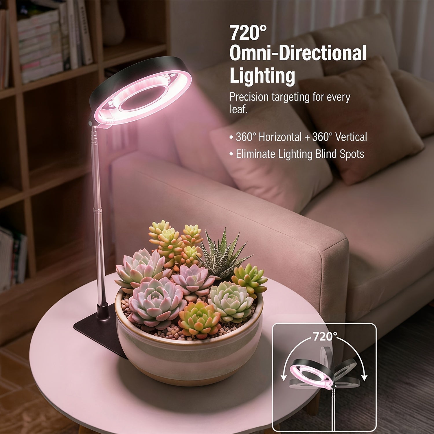 2-Pack Indoor Plant Desk Grow Light with Base, 720° Magnetic Rotatable Full Spectrum Lamp Head, Height Adjustable, 3/6/9H Timer & Dimmable, for Seedlings, Black